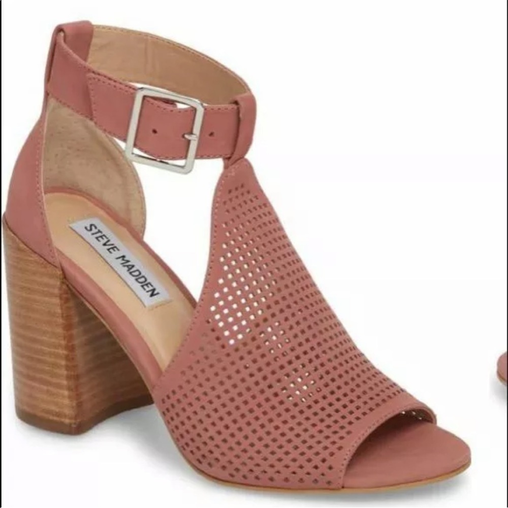 STEVE MADDEN Women's SAWYER Mauve Pink Nubuck Leather Block Heel Sandals Sz 7.5